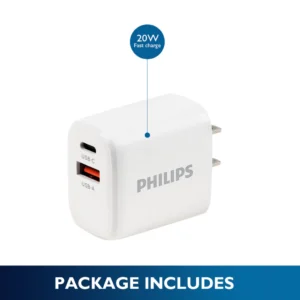 Philips 20W USB C Fast Wall Charger, iPhone Charger, USB C Charger for iPhone 16/15/14/13 and more