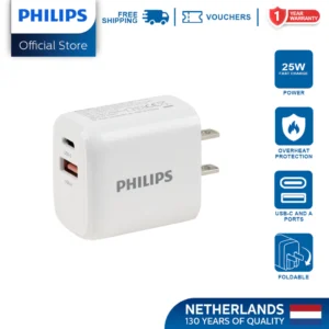 Philips 25Watts Fast Wall Charger with USB-C and USB-A Port Wall Charger