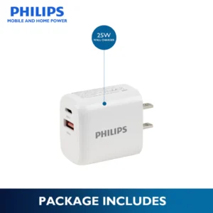Philips 25Watts Fast Wall Charger with USB-C and USB-A Port Wall Charger