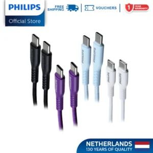 Philips 60W 1.2M USB Type C to USB C PD Cable for SAMSUNG S24 Ultra iPhone 16 / 15 pro Apple MacBook