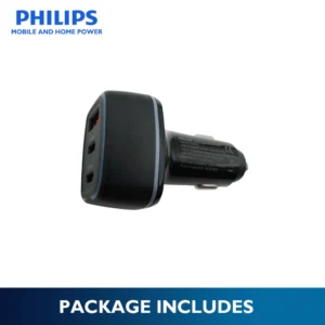 Philips Car Charger 45W 3 Port Fast Charger Car Adapter with PD 20W + PD 45W