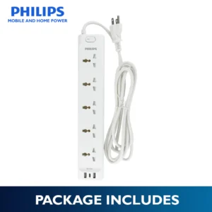 Philips 5 Universal Power Outlet with Integrated USB/USB-C Charging Port 3 Meters Extension