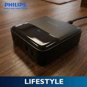 Philips Ultra Fast 240W 5-Port GaN USB Desktop Charger with Digital Display 3 USB-C and 2 USB-A port