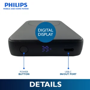 Philips 10000mAh 15W Magnetic Wireless Powerbank Qi2 USB-C to C Fast Charging Portable Wireless Char