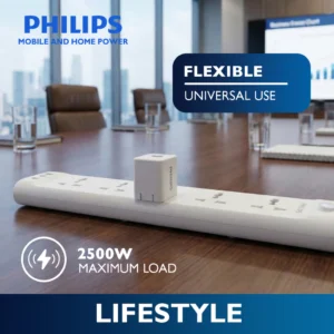 Philips 5 Universal Power Outlet with Integrated USB/USB-C Charging Port 3 Meters Extension