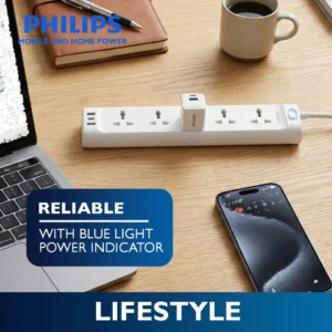 Philips 5 Universal Power Outlet with Integrated USB/USB-C Charging Port 3 Meters Extension