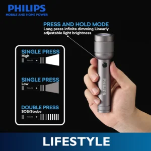 PHILIPS 10W Aluminium Alloy Rechargeable LED Flashlight | Ultra-Bright 910 Lumens | 300 m Beam Range