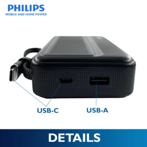 Philips 20000mAh Powerbank 45W PD QC3.0 Fast Charging Built-in USB-C Cable Portable Charger