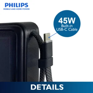 Philips 20000mAh Powerbank 45W PD QC3.0 Fast Charging Built-in USB-C Cable Portable Charger