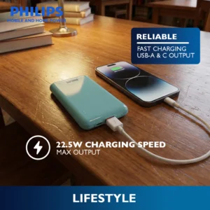 Philips 22.5W Slim Fast Charging Power Bank 10000mAh Dual Port Output USB-C & USB-A