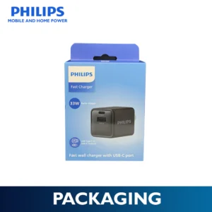 Philips 33W Compact Dual-Port Black Charger with Foldable Plug | USB-C Fast Charging Wall Charger