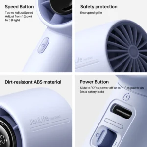 JISULIFE Life10/10S Handheld Fan 5‑Speed Turbo Mini Strong Wind, Long Battery, USB‑C Rechargeable
