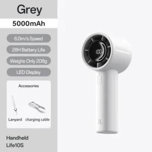 JISULIFE Life10/10S Handheld Fan 5‑Speed Turbo Mini Strong Wind, Long Battery, USB‑C Rechargeable